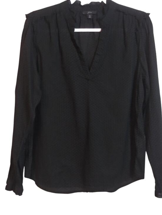 J. Crew Tops - J. Crew Lush Black Long-Sleeve V-Neck Textured Blouse Neutral Size M